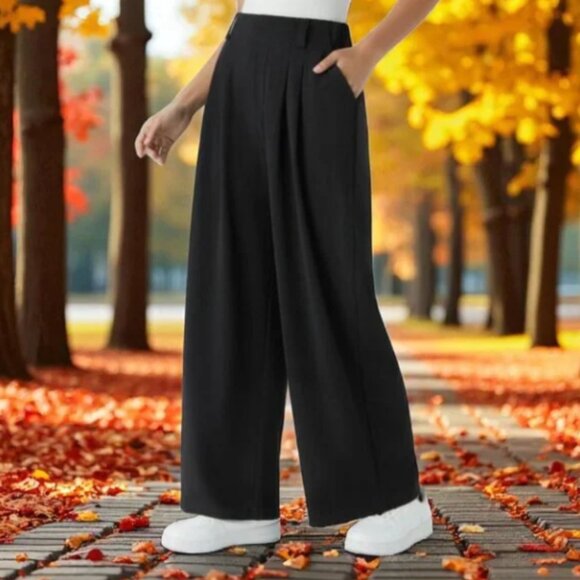 NWT Halara Flex High Waisted Pocket Wide Leg Waffle Work Pant in Black S Petite - Picture 1 of 6